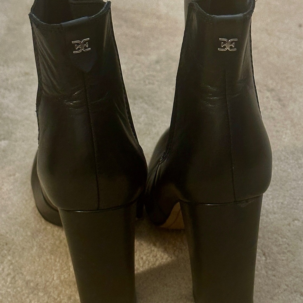 Sam Edelman Black Leather Women's Block Heel Ankle Boots